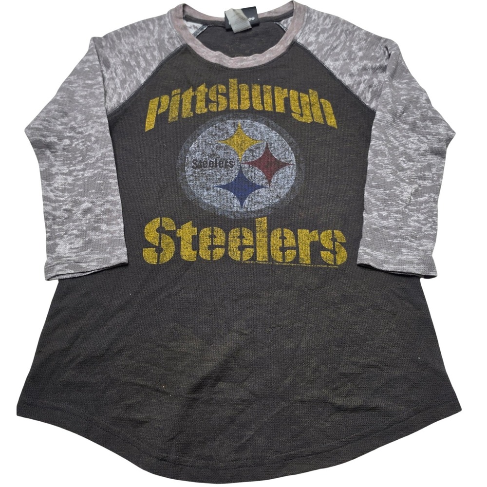 Junk Food Pittsburgh Steelers Womens M Raglan 3/4 Sleeve Vintage Style Tee Gray